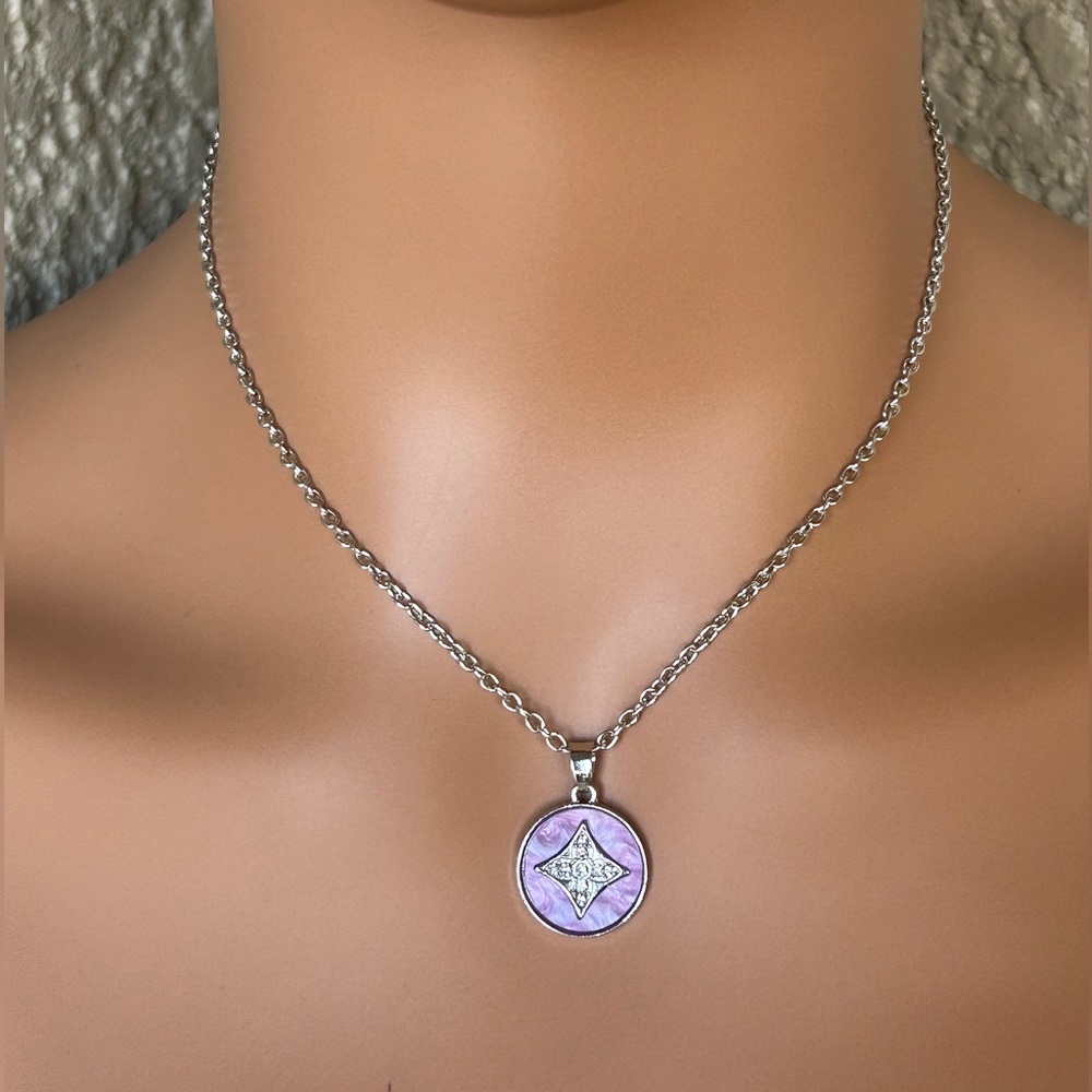 Delicate Silver & Lavender Star Pendant Necklace and Earring Set